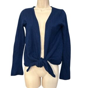 Andrea Jovine Deep Blue Tie-Front 100% Cashmere Cardigan